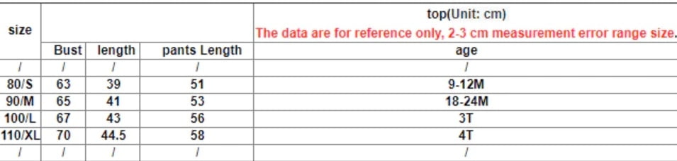 Barnpyjamas (1-4 år) - Storlekstabell